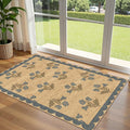 3x5 Floral Entry Rug - Small Washable Indoor Outdoor Mats for Front Door Non-Slip Jute-Look Porch Rug Boho Blue Scalloped Throw Rugs for Living Room Bedroom Entryway Kitchen Office Porch Decor