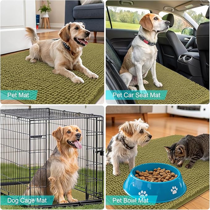OLANLY Dog Door Mat for Muddy Paws 59x35, Absorbs Moisture and Dirt, Absorbent Non-Slip Washable Doormat, Quick Dry Chenille Mud Mat, Entry Indoor Entryway Carpet for Inside Floor, Willow Green
