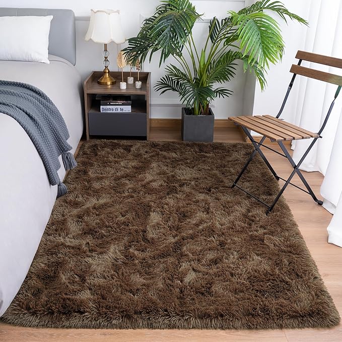 Goideal Fluffy Rug for Bedroom Living Room, 4x6 Brown Area Rugs, Faux Fur Shag Modern Carpet Ultra Soft Girls Boys Room Home Decor, Solid
