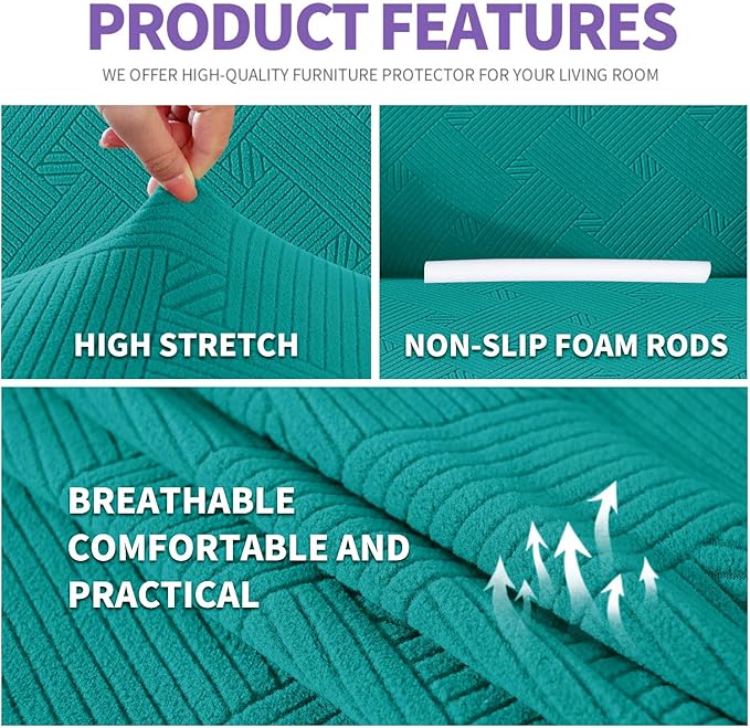 ZNSAYOTX Chair Cover with Arms (30"-47"), New Striped Sofa Chair Covers for Living Room, Dogs Pet Friendly Anti-Slip Chair Protector Spandex Armchair Slipcovers (Peacock Teal, Chair)