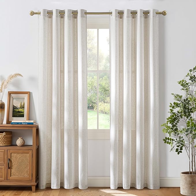 NICETOWN Linen Curtains 84 inches Long, Grommet Thick Flax Linen Privacy Assured with Light Filtering Window Treatments for Bedroom/Living Room, Vannila, W55 x L84, 2 Panels