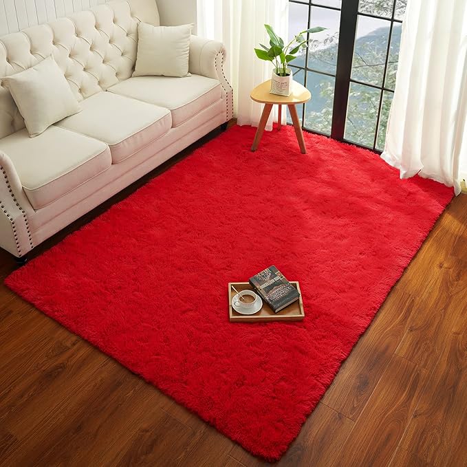 Chicrug Soft Area Rugs for Bedroom Living Room Plush Fluffy Rug 9x12 Feet, Shag Furry Area Rug Carpet Non Shedding for Nursery Children Kids Girls Room Home Decorative, Red