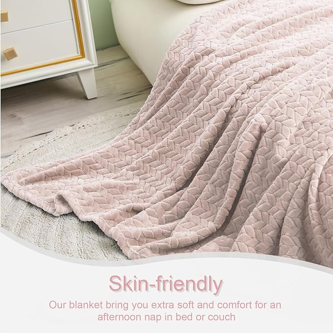 Exclusivo Mezcla Fleece Queen Size Blanket for Bed, 90x90 Inches Soft Cozy Jacquard Flannel Blankets, Lightweight Fuzzy Plush Warm for Women, Camel