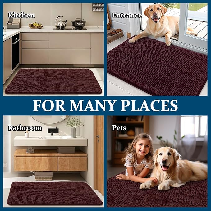 OLANLY Dog Door Mat for Muddy Paws 45x27, Absorbs Moisture and Dirt, Absorbent Non-Slip Washable Doormat, Quick Dry Chenille Mud Mat for Dogs, Entry Indoor Entryway Carpet for Inside Floor, Russet