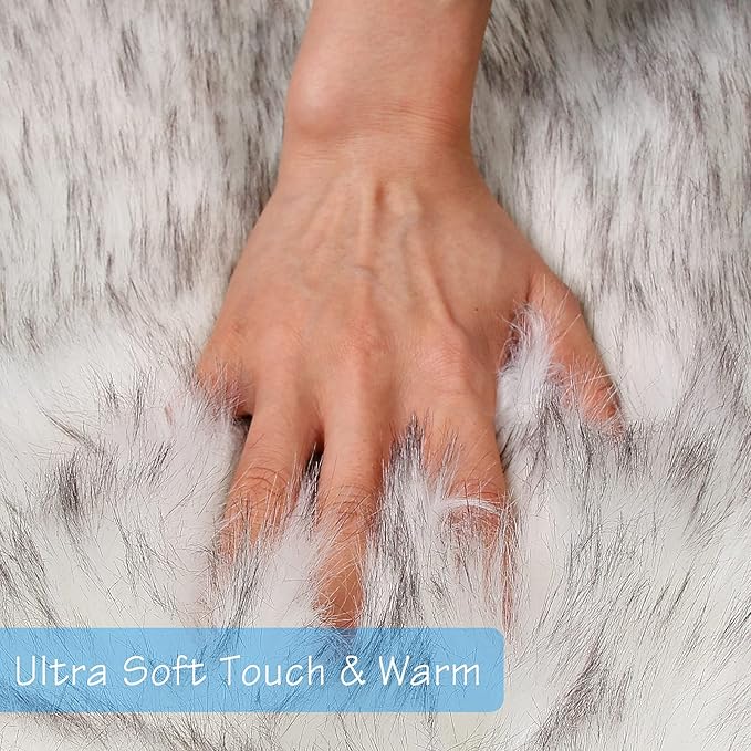 duduta White Black Faux Sheepskin Fur Rug 3x5 ft, Fluffy Shag Bedroom Dorm Nursery Playroom Carpet Rug Non Slip Washable