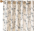 Lazzzy Farmhouse Linen Curtains Extra Long Black Floral Curtains 108 Inch Length Back Tab Drapes for Living Room Bedroom Light Filtering Country Vintage Rod Pocket, 2 Panels, Black on Beige