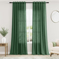 Nanspring Green Boho Curtains for Bedroom Back Tab Rod Pocket Semi Sheer Linen Curtains 90 Inches Long 2 Panel Set Light Filtering Neutral Farmhouse Lightweight Drapes for Living Room 52x90