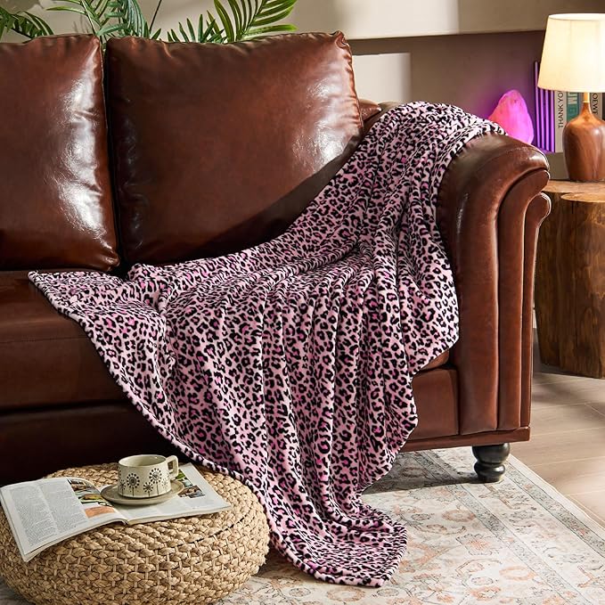 BEDELITE Fleece Blanke for Couch & Bed Pink Leopard Throw Blanket – Soft & Cozy Cheetah Blanket for Sofa, Lightweight Fleece Animal Print Decor, for Women 50"x 60", Pink