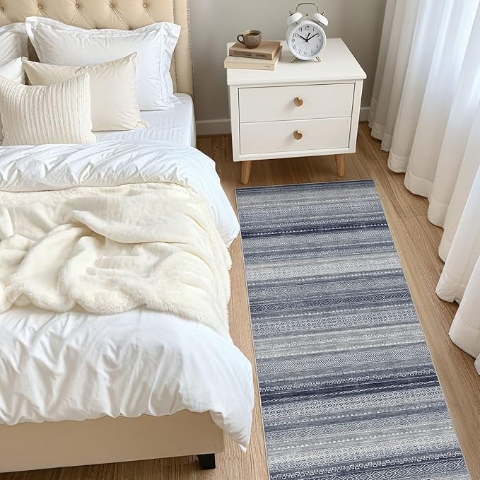 Nakagishi Area Rug Living Room Rugs: 2X6 Machine Washable Boho Large Neutral Farmhouse Stain Resistant Moroccan Indoor Floor Carpet for Bedroom Nursery Dorm Dining Room Home-Denim Blue