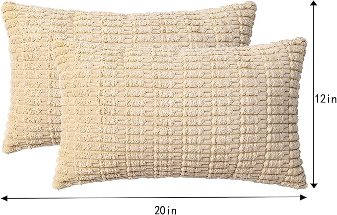 Pack of 2 Corduroy Decorative Throw Pillow Covers 12x20 InchSoft Boho Striped Pillow Covers Modern Farmhouse Home Decor for Sofa Living Room Couch Bed(Beige)