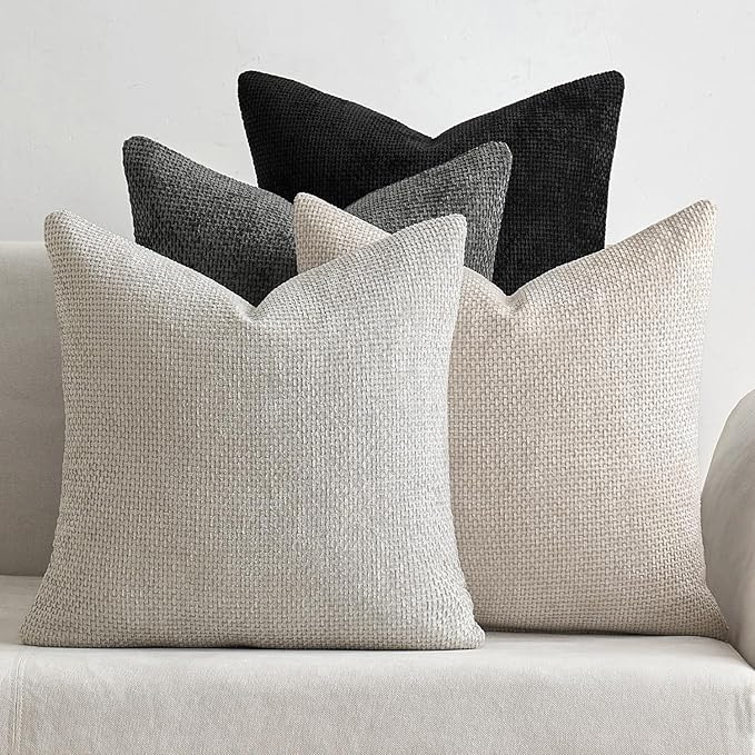 MIULEE Pack of 4 Halloween Couch Throw Pillow Covers 20x20 Inch Neutral Cream/Grey Soft Decorative Chenille Pillow Covers Farmhouse Accent Cushion Covers for Boho Home Decor Sofa Bedroom Living Room