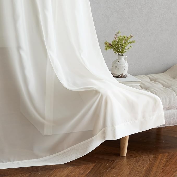 NICETOWN Beige Sheer Curtains Extra Long 135 inch Length for Large Windows, Grommet Soft and Touching Living Room Window Treatments Sweep to Floor for Villa, W54 x L135, 2 Panels