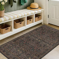 Boho Dark Brown 3x5 Large Entryway Rug - Moody Neutral Washable Low Pile Area Rugs Non-Slip for Mudroom, Door Mat Indoor Entrance, Kitchen, Laundry, Taupe Golden Accent Floral Floor Decor