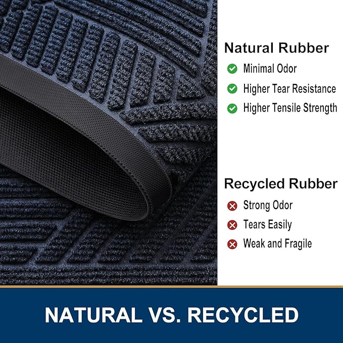 Smiry Front Door Mat Outside Entrance, Heavy Duty Sturdy Natural Rubber Doormat, Trap Dirt and Moisture, Easy Clean Low Profile Mats for Indoor Outdoor Entry, Irregular Triangle (59x20, Navy Blue)