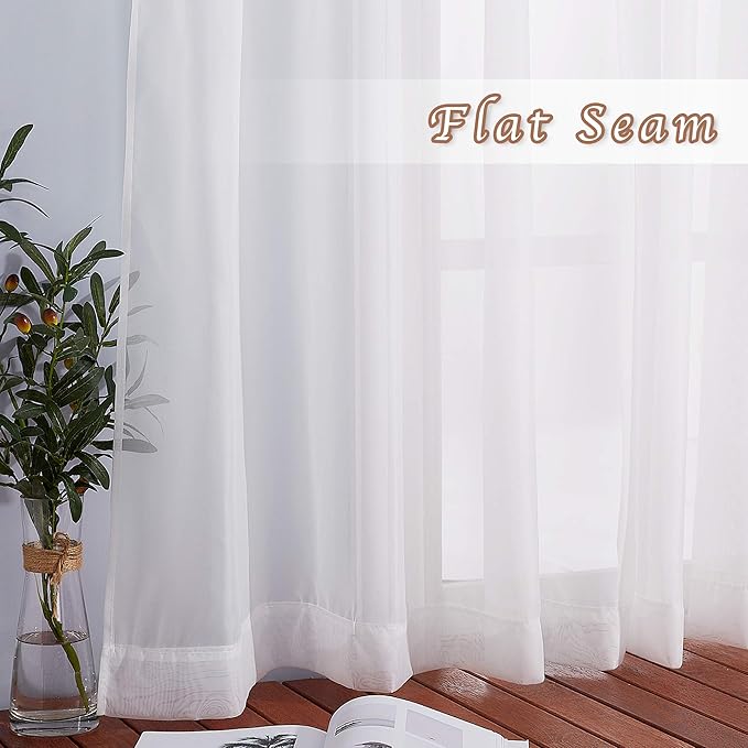 NICETOWN Sheer Curtains for Bedroom Windows 63 inch Length, Grommet Casual Voile Sheer with Light Filter Window Treatments for Living Room, Ivory, 140" Wide Total 2 Panels