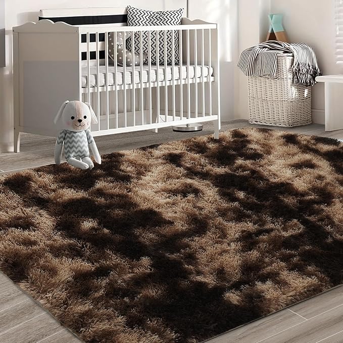 Shag Area Rugs for Bedroom Living Room,6X9Ultra Soft Fluffy Area Rugs for Dorm,Indoor Carpet Nursery Rugs for Kids Girls Room Home Decor, Mottling Brown