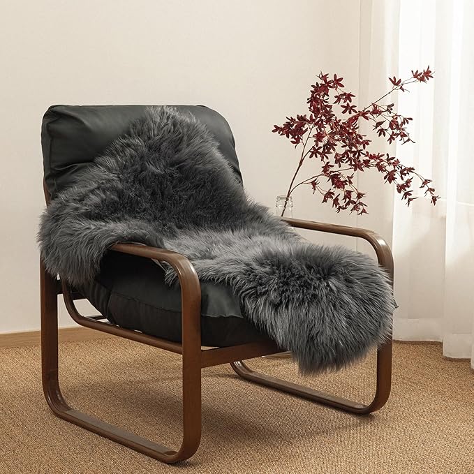 Ashler Faux Fur Rug, Fluffy Shaggy Area Rug Ultra Soft 2.3 x 3.3 Feet Sheepskin Fur Rug, Dark Grey Fuzzy Rug Machine Washable Shag Rug, Nursery Decor Throw Rugs for Bedroom, Kids Room, Living Room