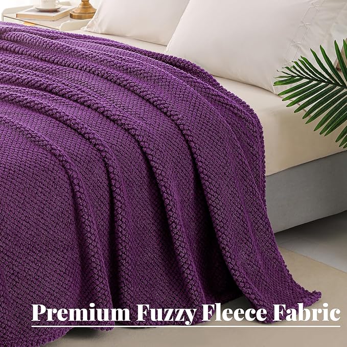 Whale Flotilla Twin Size Fuzzy Fleece Blanket for Bed, 60x80 Inch Fluffy Warm Soft Jacquard Blankets for All Season, Lightweight and Cozy, Purple