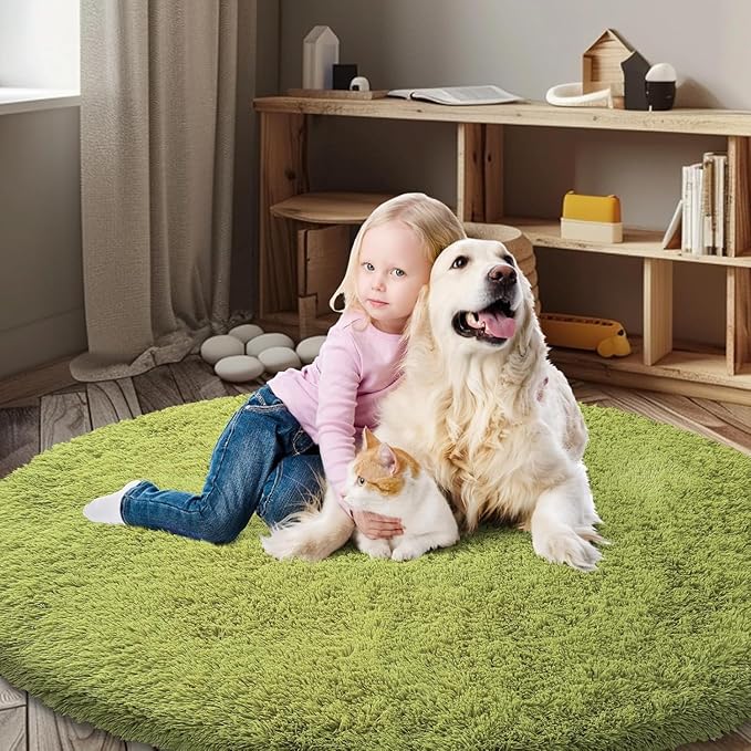 Super Soft Circle Rugs for Girls Princess Castle Toddlers Play Tent 3 Diameter Circular Area Rugs for Kids Bedroom Baby Room Decor Round Shag Playhouse Carpets(Φ3, Grass Green)