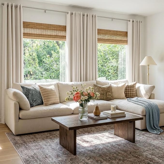 100% Blackout Curtains 63 Inch Length Linen Textured Blackout Curtains for Bedroom Grommet Curtains for Living Room Window Treatment Curtain Drapes(50"W x 63"L, 2 Panels, Beige)