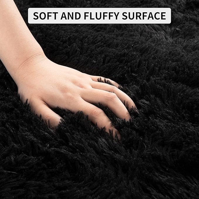 Tepook Area Rugs 10x14 for Living Room, Super Soft Fluffy Rugs for Bedroom, Modern Shaggy Rug Fuzzy Carpets for Kids, Plush Indoor Nursery Home Decor Rug with Non-Slip Bottom, Black