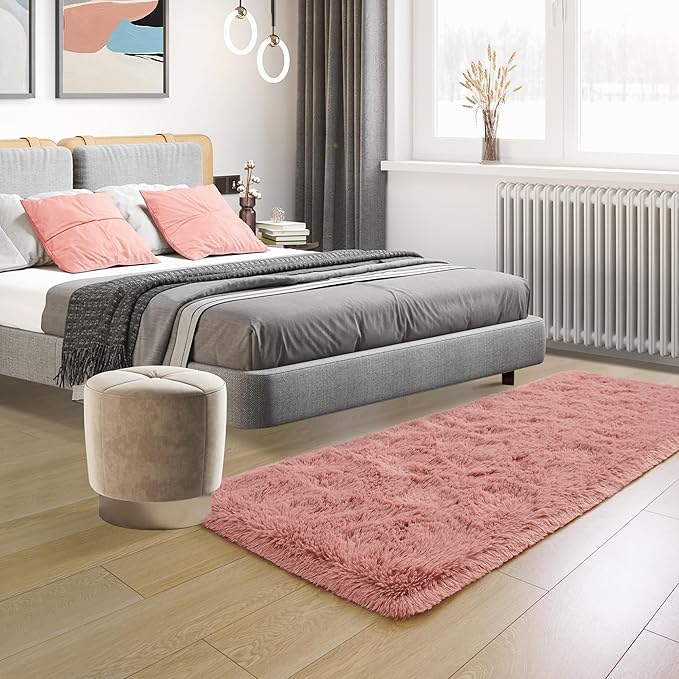 Tepook Soft Runner Rugs for Bedroom 2x6 ft with Rubber Backing, Blush Fluffy Rugs for Living Room, Shag Bedside Rug Fuzzy Plush Carpet for Room, Area Rug for Dorm Nursery Hallway Indoor Home Decor