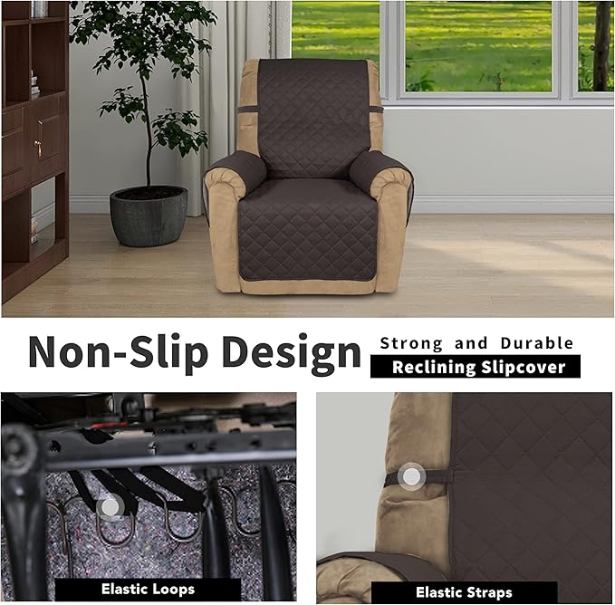 Easy-Going Recliner Chair Slipcover Reversible Sofa Cover Water Resistant Couch Cover Furniture Protector with Elastic Straps for Pets Dog (Recliner 22 inch, Chocolate/Beige)