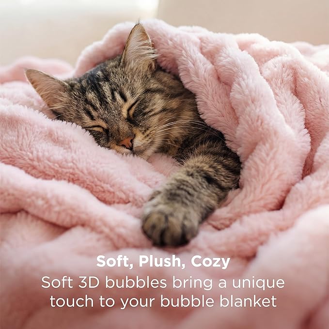 Bedsure 3D Fleece Bubble Blanket - GentleSoft Pink King Blanket for Bed Sofa Room Decor - Luxury Soft Cozy Gifts for Kids Girls, Lightweight, All Seasons, Pink, 108"×90"