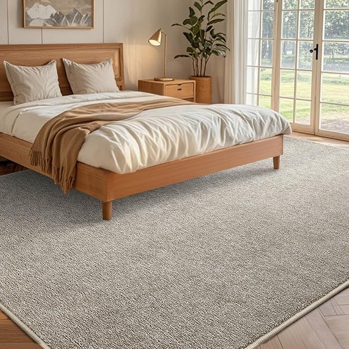 FinRèc Low Pile 5x7 Area Rugs for Bedroom Living Room, Thin Rug Solid Color, Non-Slip Carpet Indoor for Home Decor (Light Tan)