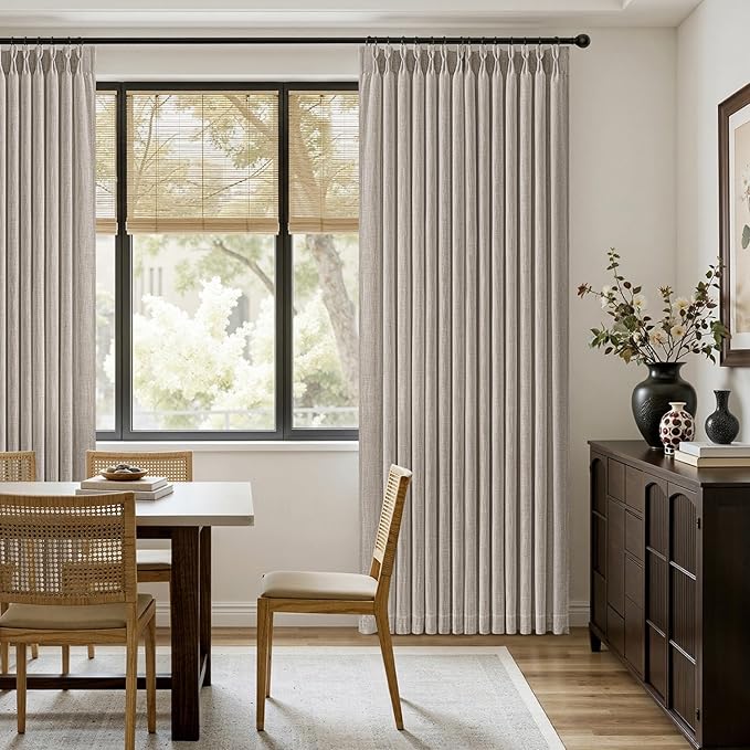 MIULEE Pinch Pleated Thick Linen Curtains 90 Inches Long 2 Panels for Living Room Bedroom, Linen Textured Memory Trained Pleat Drapes Back Tab Light Filtering Taupe Window Curtains with Hooks