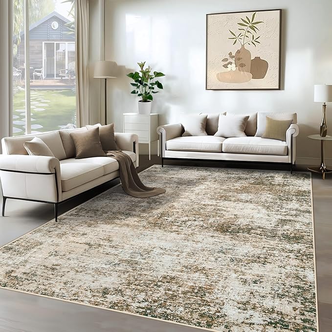 6x9 Area Rugs for Living Room, Washable Modern Abstract Large Area Rug Neutral Soft Non Slip Kids Rug Stain Resistant Indoor Carpet for Bedroom Nursery Dining Room Playroom(Brown, 6'x9')