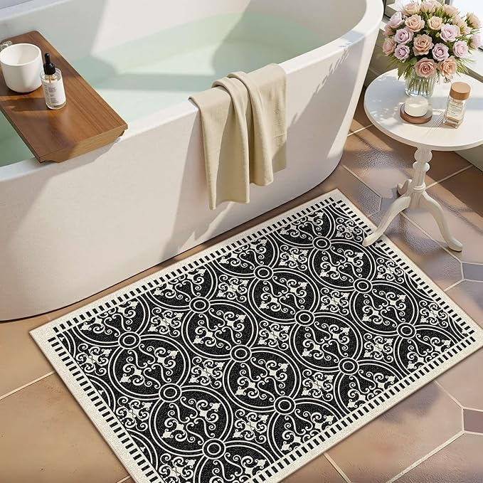 Latte&Fog 2x3 Entryway Rug, Small Modern Abstract Door Mat, Washable Kitchen Rug, Boho Non Slip Low Pile Carpet for Indoor Kitchen, Entry, Front Door and Bathroom