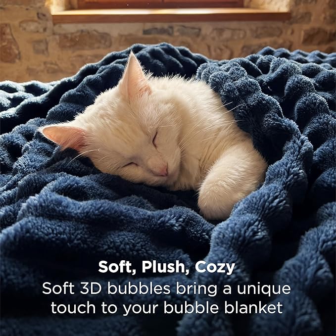 Bedsure 3D Fleece Bubble Blanket - GentleSoft Blue Queen Blanket for Bed Sofa Room Decor - Luxury Soft Cozy Gifts for Kids Girls, Lightweight, All Seasons, Navy Blue, 90"×90"