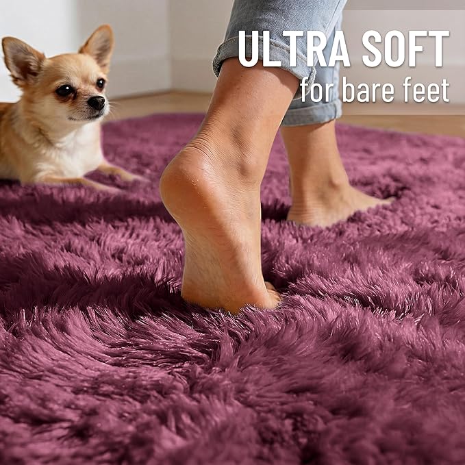 OLANLY 2x4 Machine Washable Runner Rugs for Hallway, Soft Fluffy Shaggy Bedside Rugs for Bedroom, Living Room, Indoor Floor Carpet for Kids Girls Boys, Nursery Rooms, Home Decor Aesthetic, Burgundy