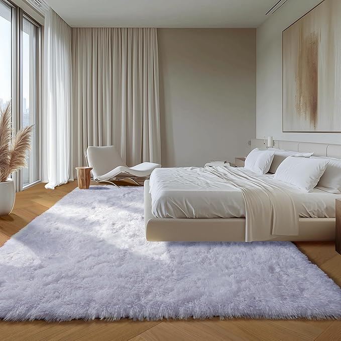ONASAR White 8x10 Area Rugs for Living Room, Large Fluffy Shag Bedroom Rug, Soft Plush Thick Shaggy Big Floor Carpet for Kids Boy and Girls Teen Dorm Nursery Indoor Home Decor Aesthetic