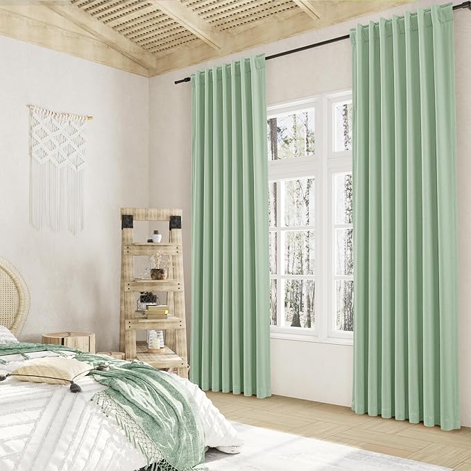 Guken 100% Blackout Curtains 120 Inch Length 2 Panels Set for Living Room Bedroom Back Tab Thermal Insulated Black Out Linen Drapes Room Darkening Window Curtains Aqua Green 52x120
