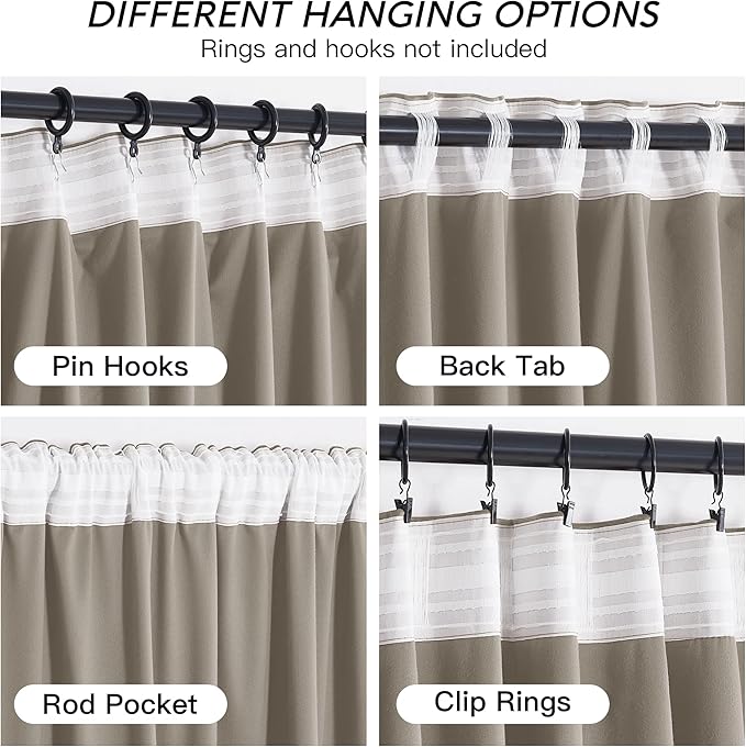 RYB HOME Taupe Velvet Curtains with Hook Tape, Back Tab Thermal Insulated Privacy Protect Decorative Drapes for Bedroom Home Office, W 52 x L 90 inches, 2 Panels Set