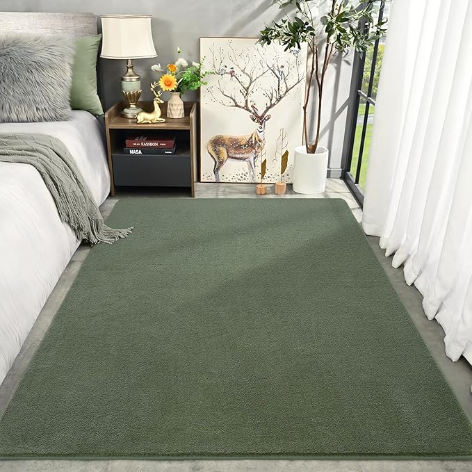 Amearea Modern Area Rugs for Bedroom Living Room, 4x6 Feet Sage Green Thickened Memory Foam Rug, Fluffy Indoor Washable Rugs Non Slip Minimalist Carpet for Kids Boys Girls Dorm Nursery Room Decor