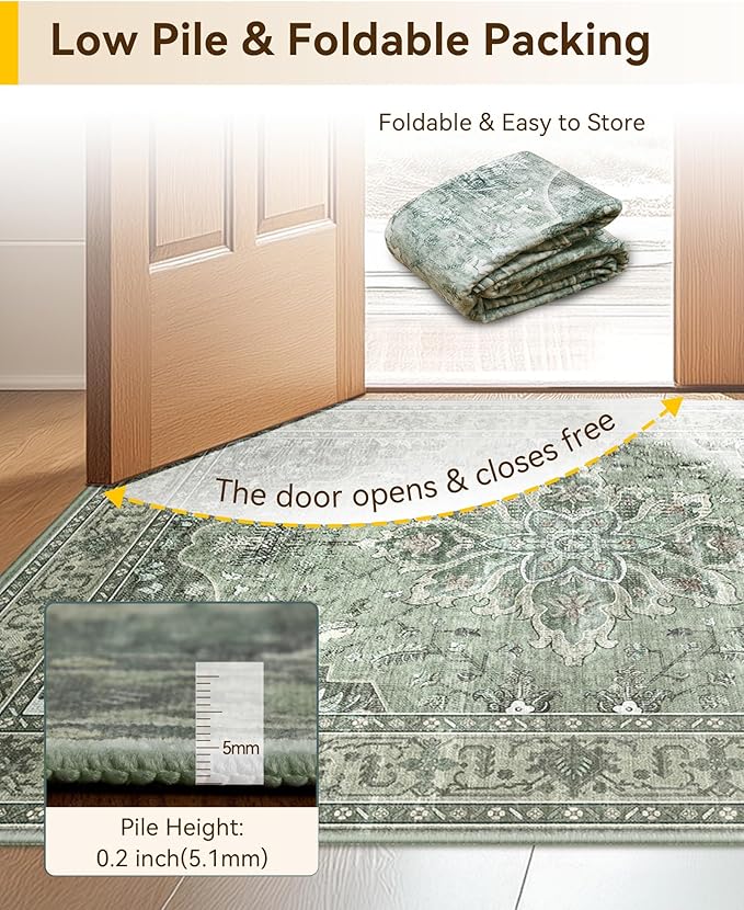 Area Rugs 3'x10' Runner Rug Non Slip Washable for Kitchen Hallway Bedroom Beside Laundry Room Bathroom Rug, Floor Carpet, Dark Green Gray