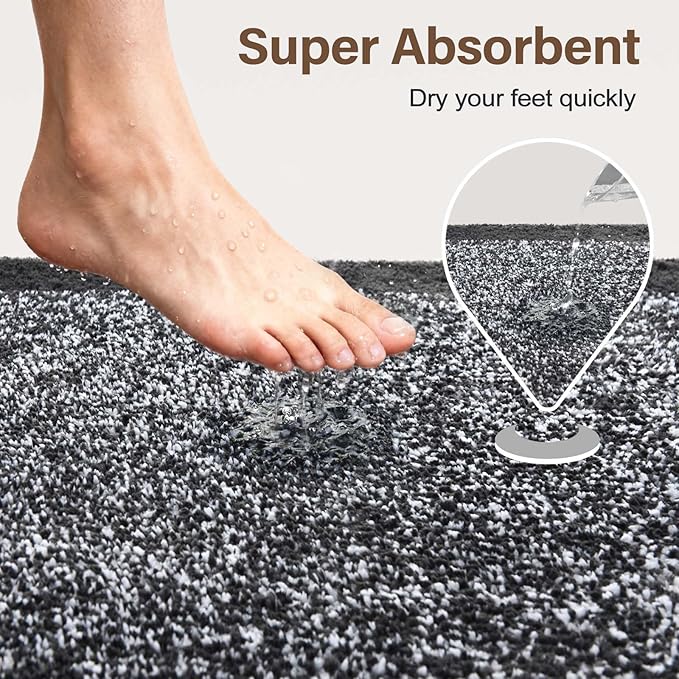 Bathroom Rugs 30x20 Non Slip Washable, Dark Grey Bath Mat for Bathroom Floor Tub, Soft Absorbent Quick Dry Mats for Shower, Bathtub,Home Decor