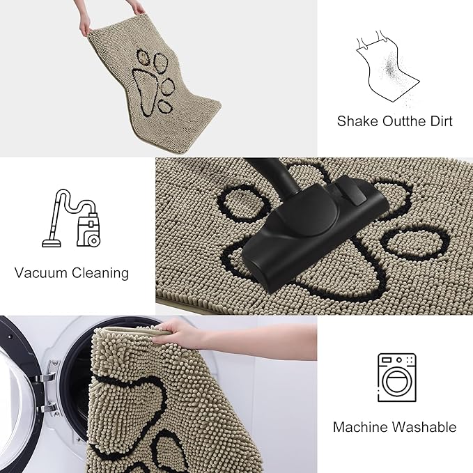 Smiry Dog Door Mat for Muddy Paws, Absorbent Dirt Trapper Non Slip Quick Dry Washable Chenille Mat for Mud Dogs, Entry Rug for Indoor and Outdoor (36x24 Inches, Warm Taupe and Black)