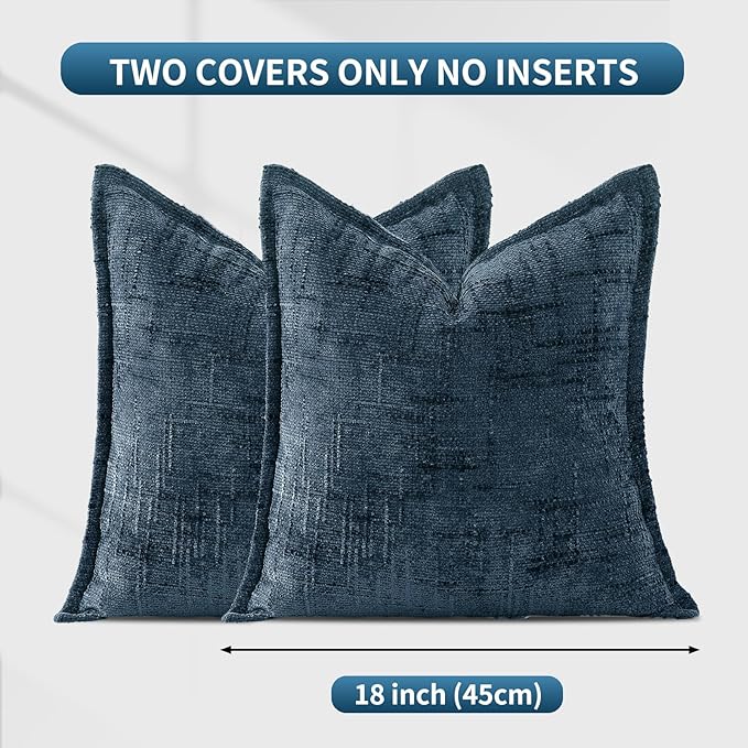 HPUK Fall Chenille Soft Throw Pillow Covers 18x18 Set of 2, Accent Cushion Covers for Living Room, Bedroom, Decorative Solid Color Pillow Covers for Couch, Sofa, Chair, Dusty Blue