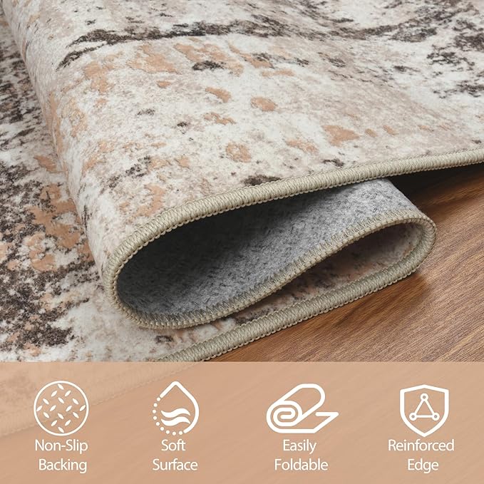 4x6 Area Rugs for Living Room Rug Washable: Abstract Rug for Dining Room Bedroom Carpet Non Slip 4 by 6 Indoor Modern Nursery Home Office Brown Beige