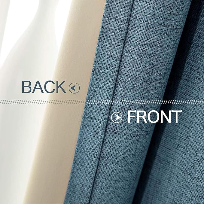 MIULEE Linen Texture Curtains for Bedroom Solid 100% Blackout Thermal Insulated Dusty Blue Curtains Grommet Room Darkening Drapes Luxury Decor for Living Room Nursery 52x84 Inch (2 Panels)