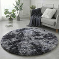 Amdrebio Tie-Dyed Dark Grey Round Rug 4Ft for Bedroom Dorm, Soft Furry Shaggy Circle Area Rugs for Living Room Office, Shag Fluffy Fuzzy Carpet for Kids Teen Boys Mens, Modern Cool Floor Circular Rug