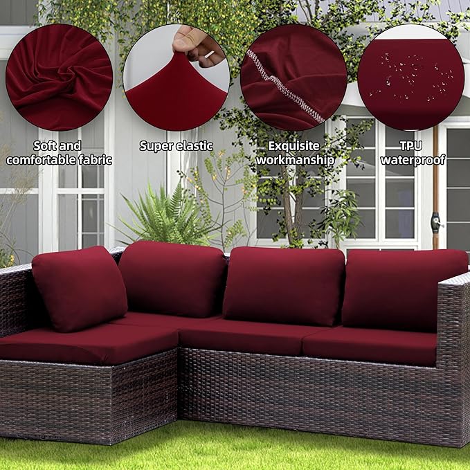 Outdoor Cushion Covers Set,14PCS Patio Furniture Couch Seat Slipcovers, Replacement for Sofa Sectional Chair(Cover，Only)