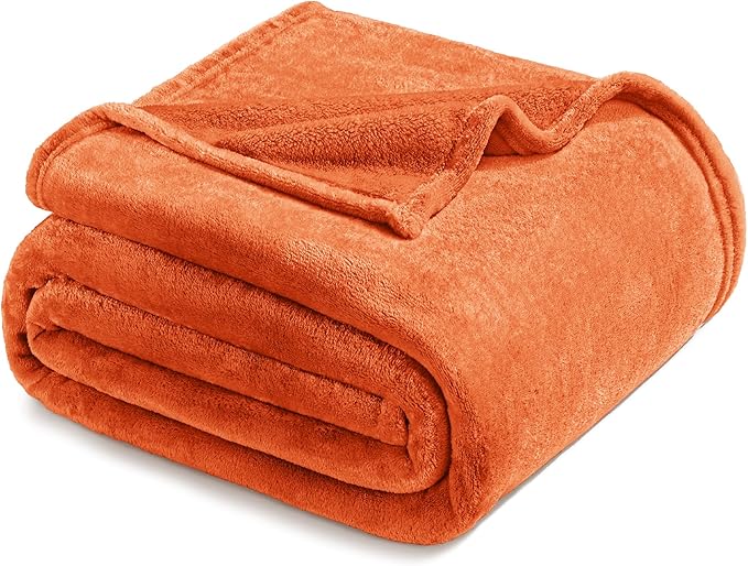 Exclusivo Mezcla Fleece Throw XL Blanket for Couch, Sofa, Super Soft and Warm Burnt Orange Blankets, All Season, Cozy, Plush, Lightweight, 50x70 Inches
