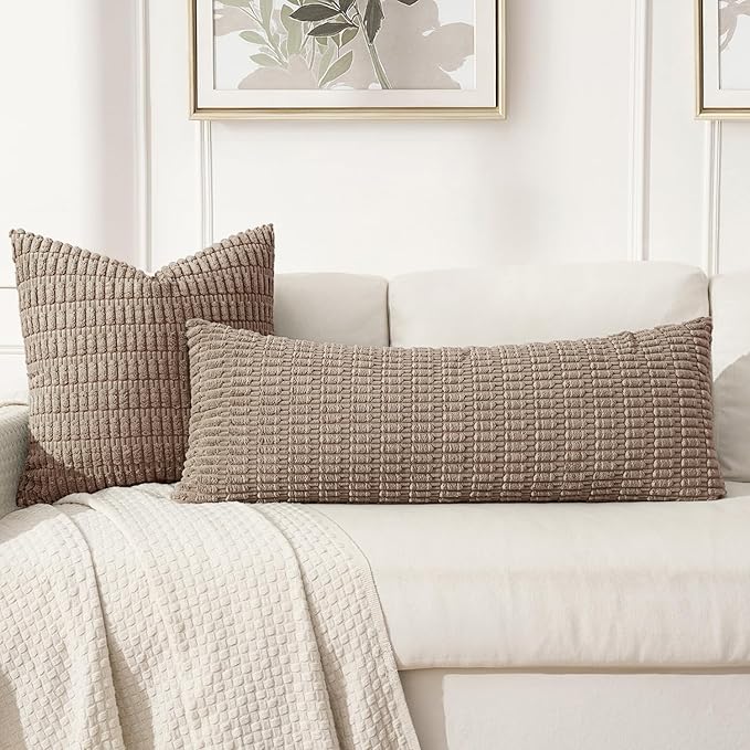 MIULEE Pack of 1 Light Brown Long Body Lumbar Decorative Throw Pillow Cover 14x36 Inch for Bed Couch Sofa Living Room Soft Boho Pillow Cover Modern Farmhouse Home Decor