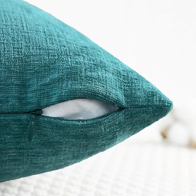 CaliTime Throw Pillow Covers Decorative 24 X 24 Inches Pack of 2 Cozy Chenille Cushion Cases for Couch Sofa Bed Living Room Home Teal