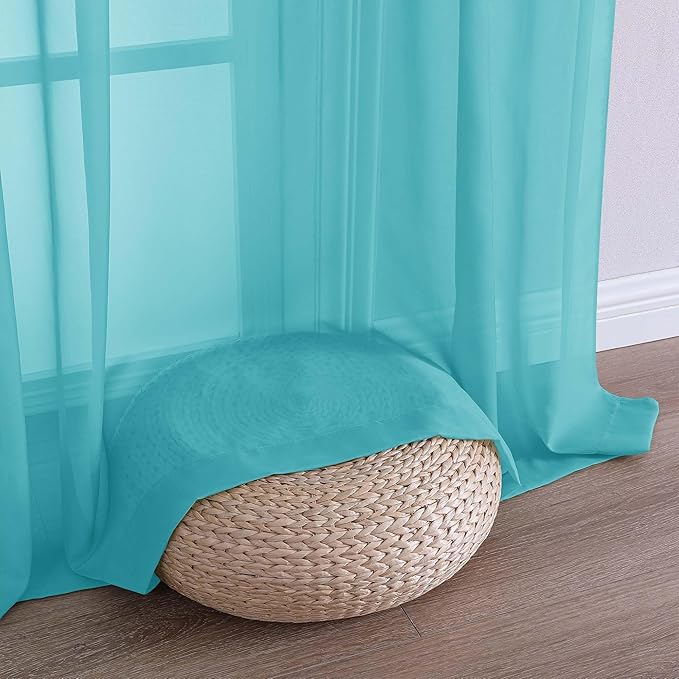 OVZME Turquoise Sheer Curtains 120 Inches Long 2 Panels Set, 59 Inch Extra Wide Soft Airy Lightweight Sheer Curtains for Living Room, Farmhouse Voile Filmy Rod Pocket Drapes, 59Wx120L Inches